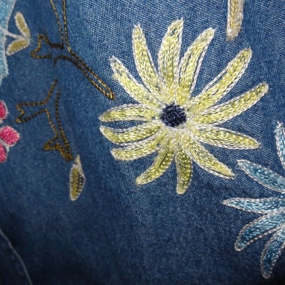 Studio Works Denim Jacket Embroidered Flowers Sz S - Picture 5 of 12
